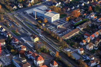 Aerial view of Train station Kandel in Kandel in the state Rhineland-Palatinate, Germany