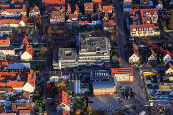 Aerial view of Association of municipalities administration Kandel and Sparkasse Südpfalz in Kandel in the state Rhineland-Palatinate, Germany