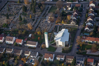 Church tower and tower roof at the church building of catholic  in Kandel in the state Rhineland-Palatinate, Germany