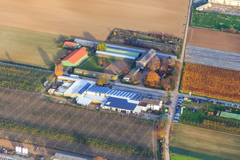 Zapf Farm Market in Kandel in the state Rhineland-Palatinate, Germany seen from above