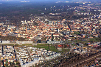 Aerial view of Quarter at the Citypark between Stuttgarter Straße and B10 in the district Südstadt in Karlsruhe in the state Baden-Wuerttemberg, Germany