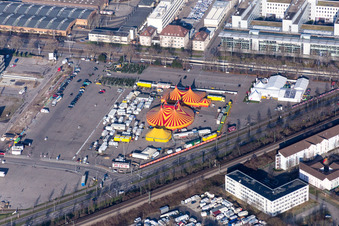Circus tent domes of the circus Rico on the Messplatz in Karlsruhe in the state Baden-Wurttemberg