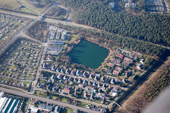 Aerial photograpy of District Hagsfeld in Karlsruhe in the state Baden-Wuerttemberg, Germany