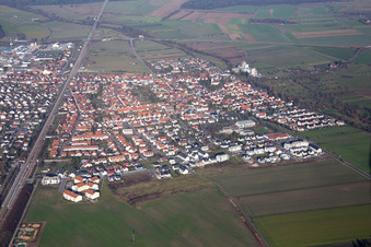 Oblique view of District Friedrichstal in Stutensee in the state Baden-Wuerttemberg, Germany