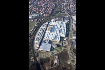 Aerial photograpy of Building and production halls on the premises of SEW-EURODRIVE GmbH & Co KG in Graben-Neudorf in the state Baden-Wurttemberg, Germany