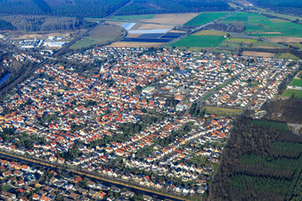 View of the town from the south in the district Neudorf in Graben-Neudorf in the state Baden-Wuerttemberg, Germany