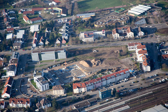 Aerial view of Bahnhofsring construction site in the district Graben in Graben-Neudorf in the state Baden-Wuerttemberg, Germany