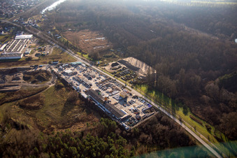Aerial photograpy of Garden gravel in the district Neudorf in Graben-Neudorf in the state Baden-Wuerttemberg, Germany