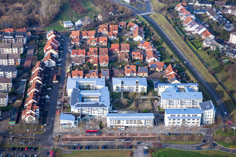Rösselsbrünnle from the east in the district Mörsch in Rheinstetten in the state Baden-Wuerttemberg, Germany