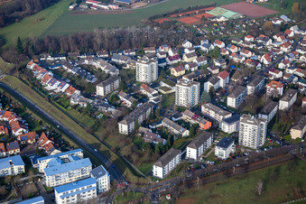 Oberfeldstraße from the east in the district Forchheim in Rheinstetten in the state Baden-Wuerttemberg, Germany