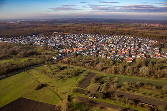 Aerial view of From the east in the district Neuburgweier in Rheinstetten in the state Baden-Wuerttemberg, Germany