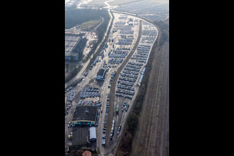 Warehouses and forwarding building and Custom storage of imported cars of Walon France in Lauterbourg in Grand Est, France