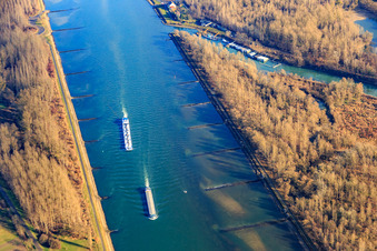 Aerial view of Course of the Rhine at the mouth of the Auer Althrein in Au am Rhein in the state Baden-Wuerttemberg, Germany