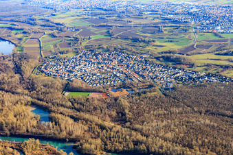 View of the Rhine meadows from the west in the district Neuburgweier in Rheinstetten in the state Baden-Wuerttemberg, Germany