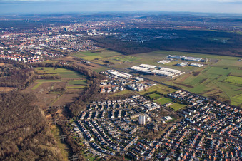 Aerial view of From the southwest in the district Forchheim in Rheinstetten in the state Baden-Wuerttemberg, Germany