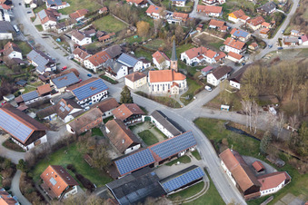 Aerial view of Church building in the village of in the district Hirschbach in Bad Birnbach in the state Bavaria, Germany