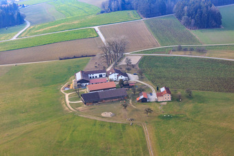 Aerial view of Ziegelbauer Horse Farm in Pfarrkirchen in the state Bavaria, Germany