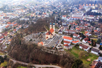 Gartlberg pilgrimage church in Pfarrkirchen in the state Bavaria, Germany from the plane