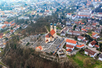 Bird's eye view of Gartlberg pilgrimage church in Pfarrkirchen in the state Bavaria, Germany