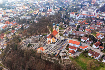 Gartlberg pilgrimage church in Pfarrkirchen in the state Bavaria, Germany viewn from the air