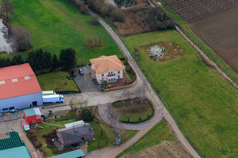 Aerial view of Obsthof Zirker KG in Herxheim bei Landau in the state Rhineland-Palatinate, Germany