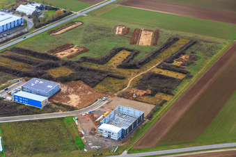 Aerial view of Archaeological excavations/surveys in the W industrial park in Herxheim bei Landau in the state Rhineland-Palatinate, Germany