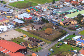 Industrial area Industriestraße with riding stable Petra Egalite and Conrad paint shop in Billigheim-Ingenheim in the state Rhineland-Palatinate, Germany