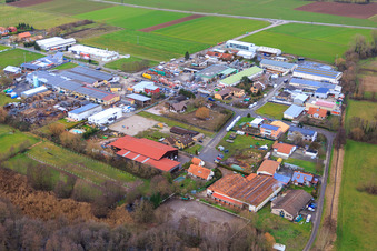 Industrial area Industriestraße with Kurt Weis Fensterbau GmbH, riding stable Petra Egalite and Conrad Lackierfachbetrieb in Billigheim-Ingenheim in the state Rhineland-Palatinate, Germany