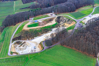 Aerial view of Sand pit/open-cast mine in the district Gleiszellen in Gleiszellen-Gleishorbach in the state Rhineland-Palatinate, Germany