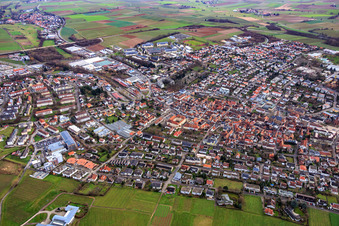 Aerial view of City view from the northwest in Bad Bergzabern in the state Rhineland-Palatinate, Germany