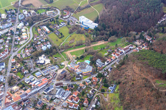 Aerial view of Spa park below the Edith Stein Clinic in Bad Bergzabern in the state Rhineland-Palatinate, Germany