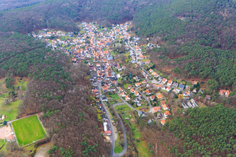 Aerial photograpy of Village hidden in the Palatinate Forest in Dörrenbach in the state Rhineland-Palatinate, Germany