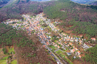 Oblique view of Village hidden in the Palatinate Forest in Dörrenbach in the state Rhineland-Palatinate, Germany