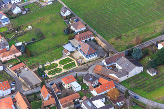 Park of the Hotel Schlössl Oberotterbach in Oberotterbach in the state Rhineland-Palatinate, Germany from the plane