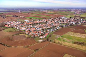 Village view from the southeast in Minfeld in the state Rhineland-Palatinate, Germany