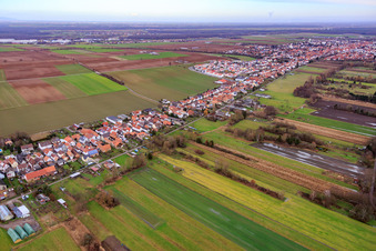 Aerial view of Saarstr from the west in Kandel in the state Rhineland-Palatinate, Germany