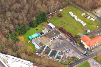Aerial view of Caravan Frey and Auto Bohlender GmbH & Co.KG in Kandel in the state Rhineland-Palatinate, Germany