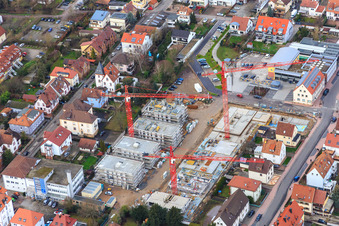 Aerial view of Construction site for new development in the city center in Kandel in the state Rhineland-Palatinate, Germany