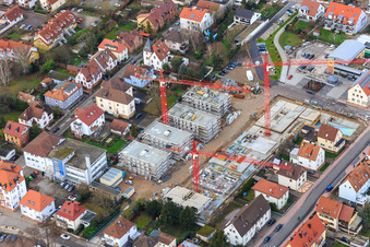 Oblique view of Construction site for new development in the city center in Kandel in the state Rhineland-Palatinate, Germany