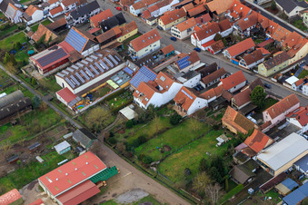 Aerial view of Agricultural halls at Ettenbaum in Kandel in the state Rhineland-Palatinate, Germany