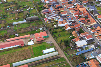 Oblique view of Agricultural halls at Ettenbaum in Kandel in the state Rhineland-Palatinate, Germany