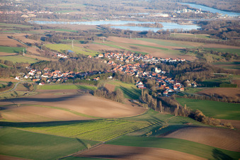 Neewiller-près-Lauterbourg in the state Bas-Rhin, France viewn from the air