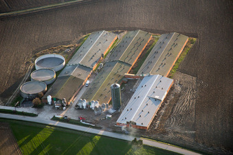 Aerial view of Oberlauterbach in the state Bas-Rhin, France
