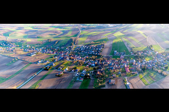 Village - view on the edge of agricultural fields and farmland in Wintzenbach in Grand Est, France