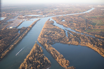 Channel flow and river banks of the waterway shipping Goldchannel towards the river Rhine in Elchesheim-Illingen in the state Baden-Wurttemberg