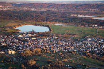Gravel pit from the southwest in Durmersheim in the state Baden-Wuerttemberg, Germany