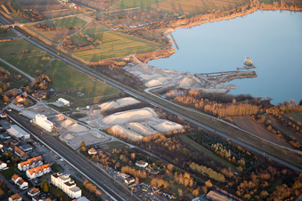 Aerial view of Gravel works Wilhem Stürmlinger & Sons in Durmersheim in the state Baden-Wuerttemberg, Germany