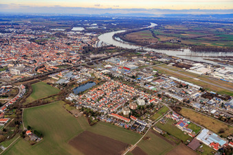 Aerial view of Am Renngraben district at the Russenweiher in Speyer in the state Rhineland-Palatinate, Germany