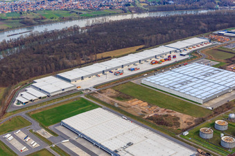 Aerial view of Industrial area at the airport with Syncreon Deutschland GmbH - branch Speyer in Speyer in the state Rhineland-Palatinate, Germany
