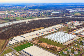 Aerial photograpy of Industrial area at the airport with Syncreon Deutschland GmbH - branch Speyer in Speyer in the state Rhineland-Palatinate, Germany